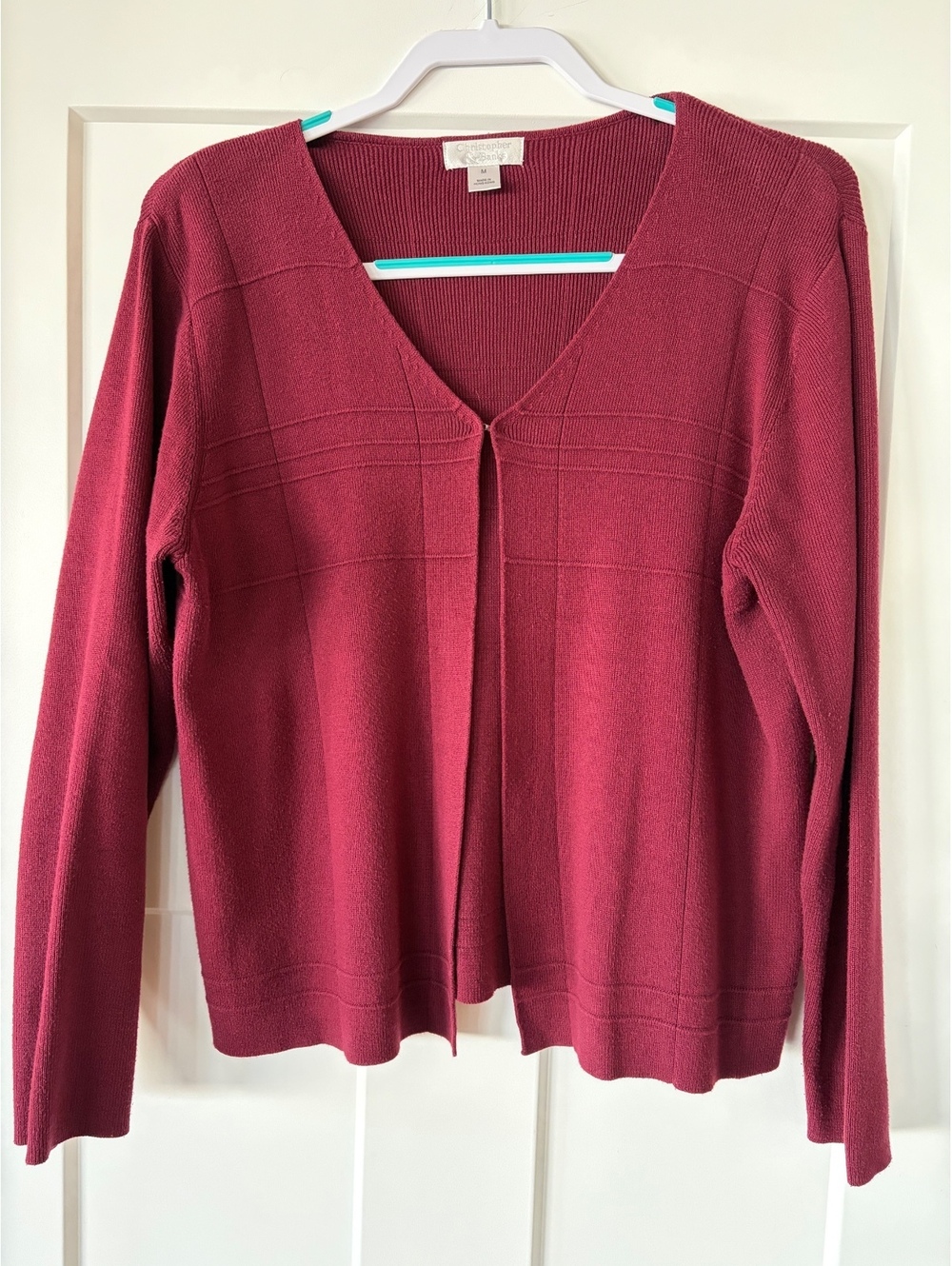 Christopher & Banks Ribbed Cardigan — Burgundy, Size M